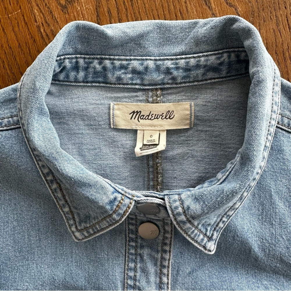 Madewell Denim Seamed Mini Shirtdress in Palermo Wash Light Blue Dress Casual - Picture 9 of 14